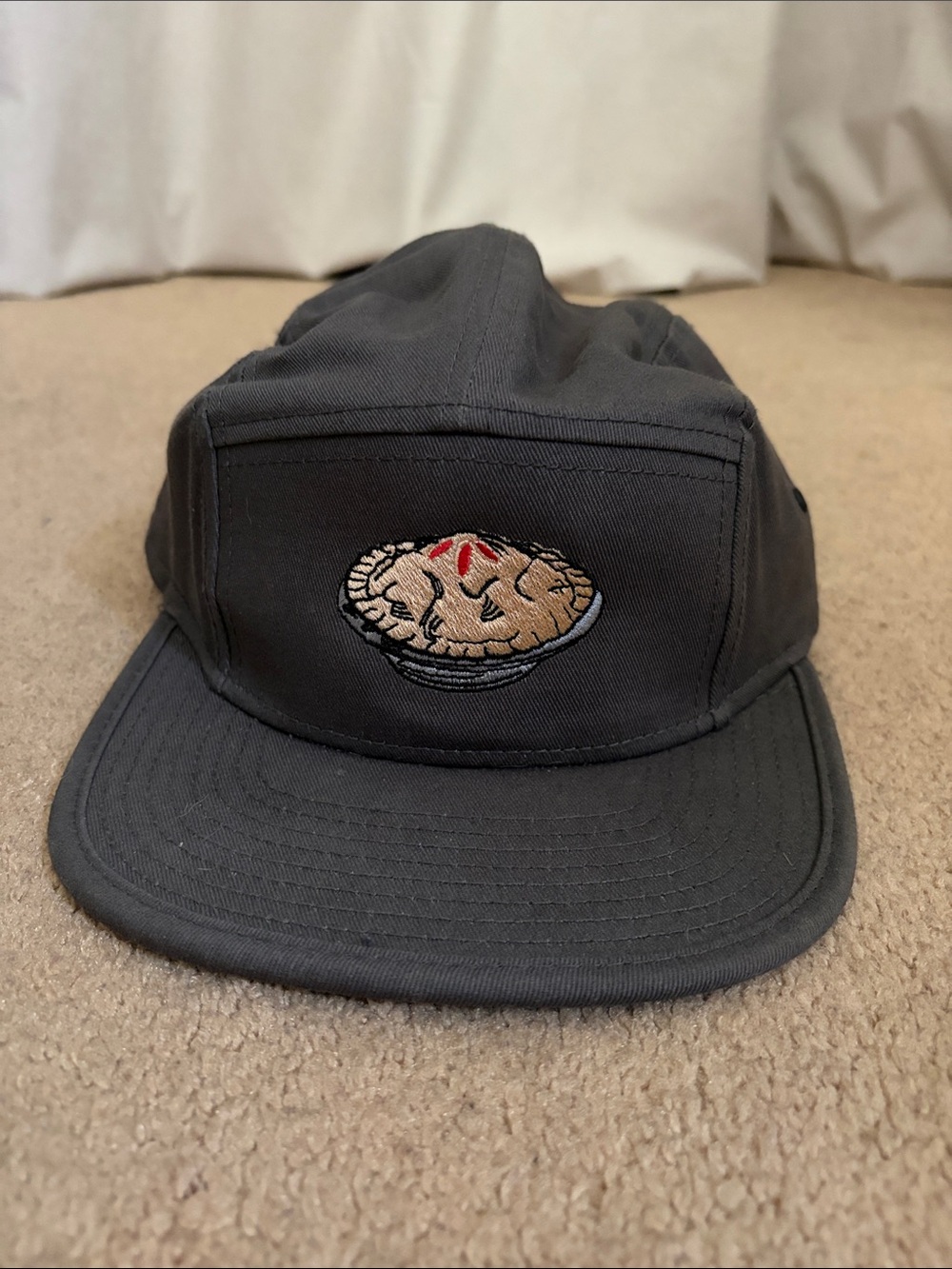OTTO charcoal gray five-panel hat with embroidered pie patch
